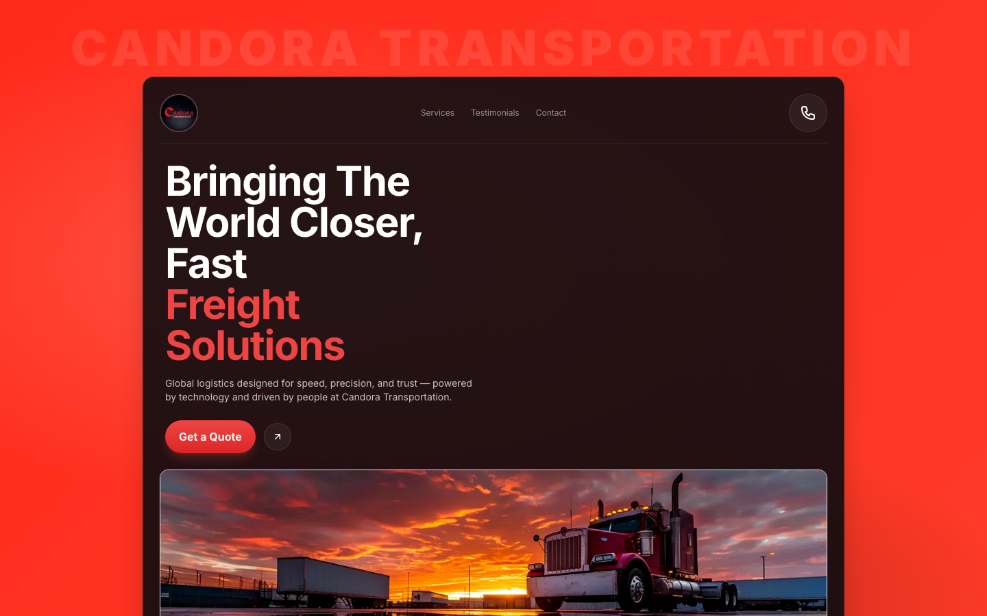 Candora Transportation website homepage.
